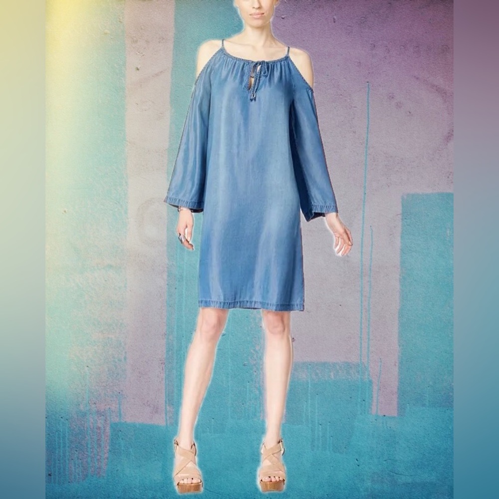 Cold shoulder chambray dress